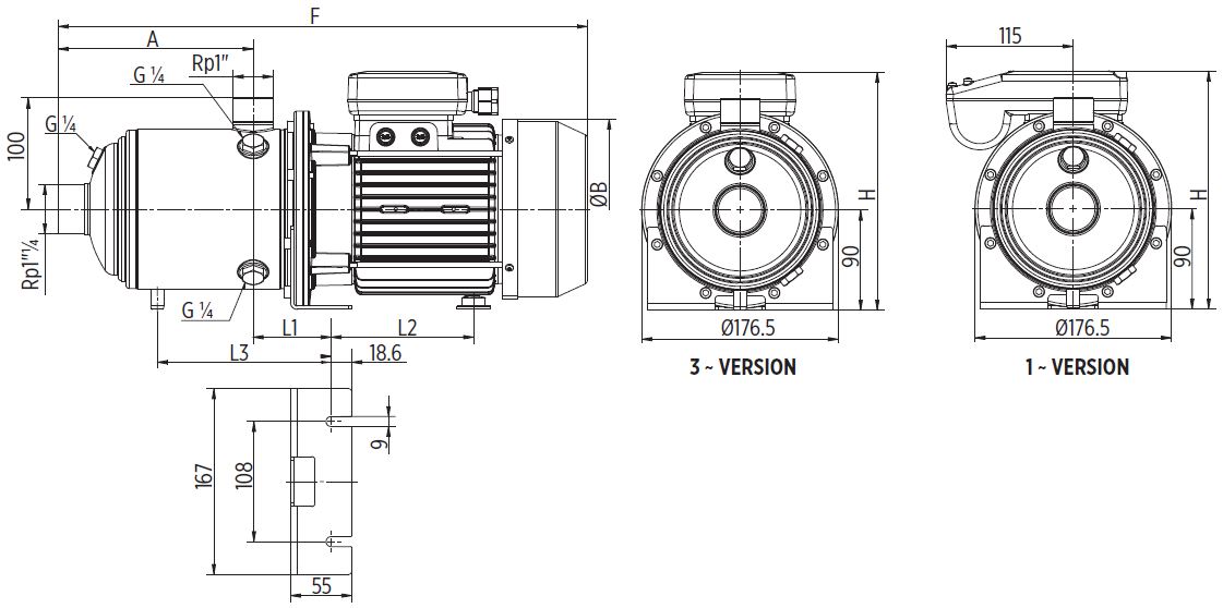EH5 Horizontal multistage pump Dimensions